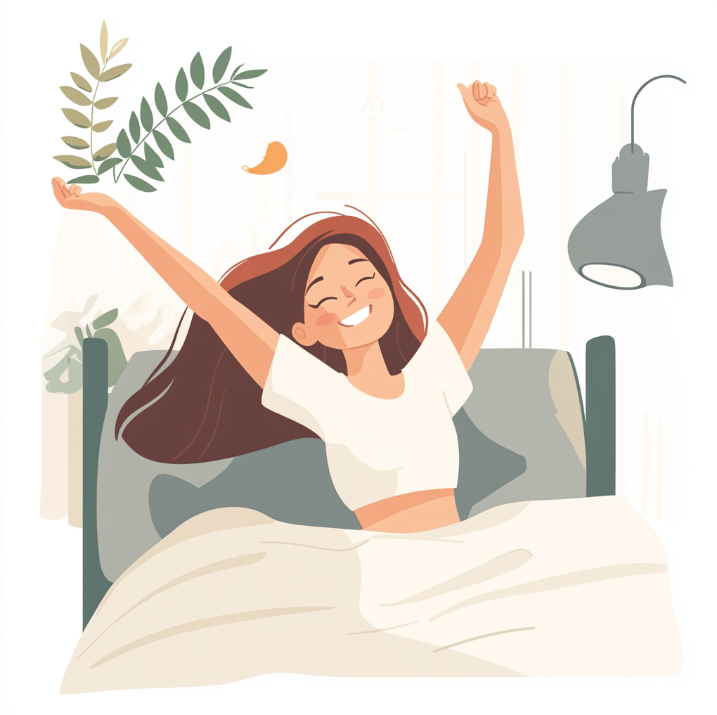 woman waking up in her home